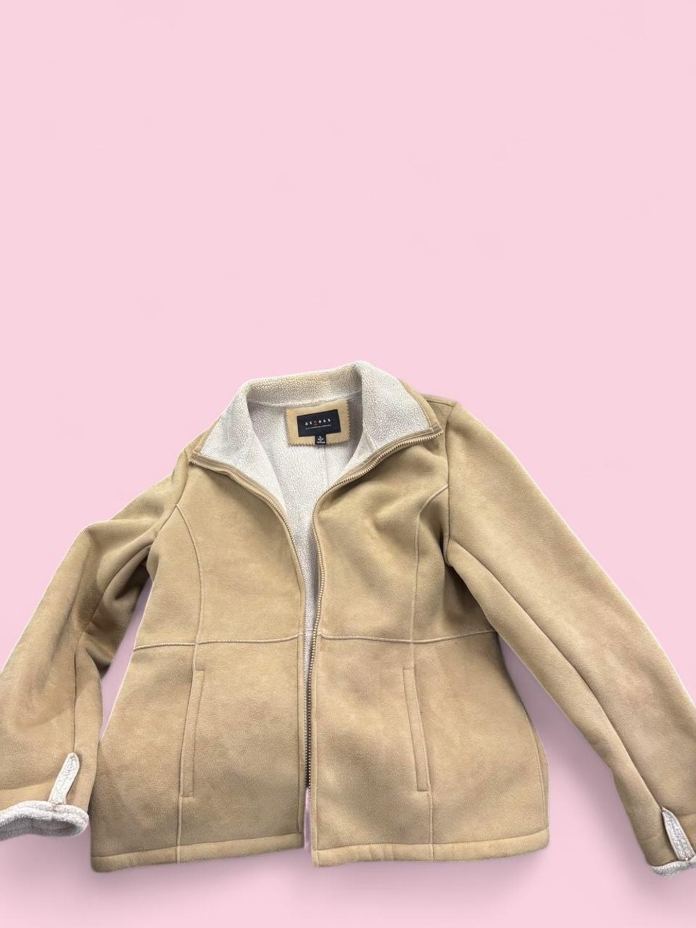 Axcess Women's Tan Teddy Jacket with Sherpa Trim